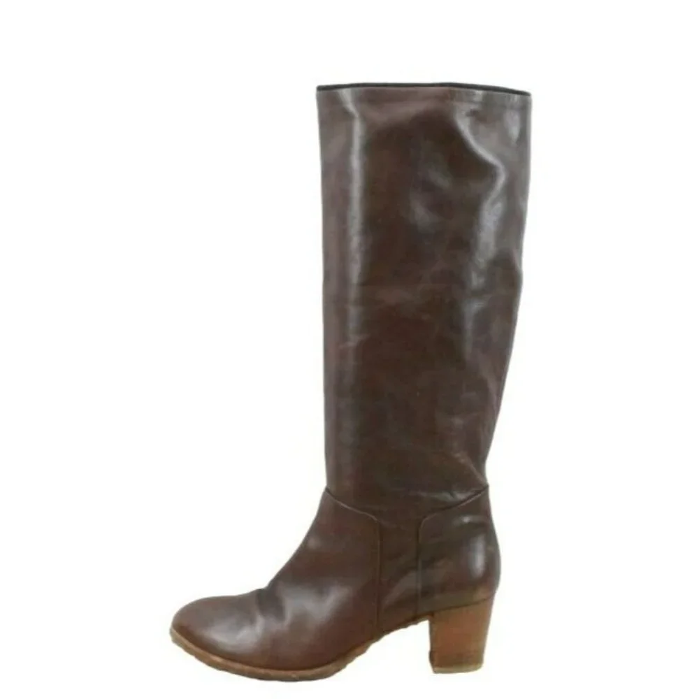 Roberto Del Carlo Brown Leather Pull On Knee High Heeled Boots Size 8.5 - Picture 1 of 10